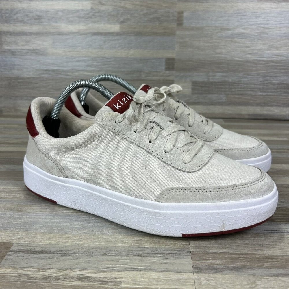 Kizik Prague Mens 8.5 Womens 10 Bone Red Canvas Hands Free Shoes Sneakers